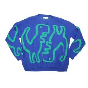 Threaded Leaf Dinosaur Sweater Blue and Green Large
